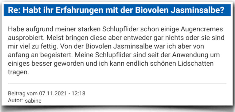 Biovolen Jasminsalbe Erfahrungsbericht Erfahrungen Erfahrung Bewertung Biovolen Jasminsalbe