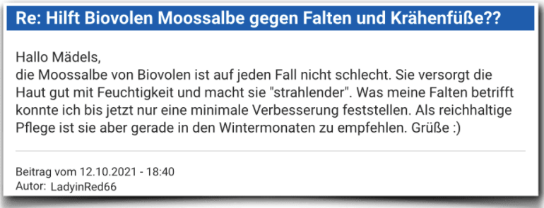 Biovolen Moossalbe Erfahrungsbericht Erfahrungen Erfahrung Bewertung Biovolen Moossalbe