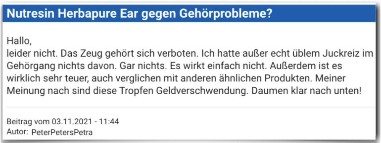 Nutresin Herbapure Ear Erfahrungsbericht Erfahrungen Bewertung Nutresin Herbapure Ear