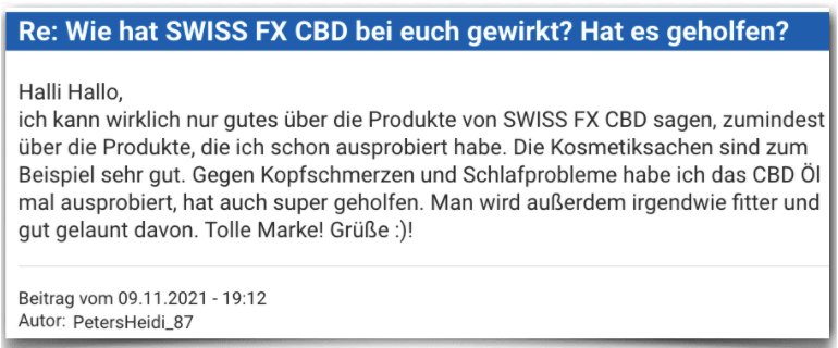 SWISS FX CBD Erfahrungsbericht Bewertung Erfahrungen SWISS FX CBD