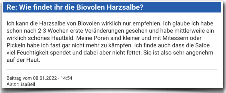 Biovolen Harzsalbe Erfahrungsbericht Bewertung Erfahrungen Biovolen Harzsalbe