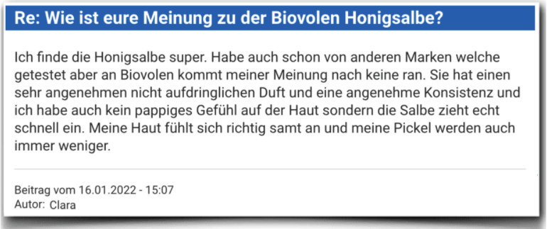 Biovolen Honigsalbe Erfahrungsbericht Bewertung Erfahrungen Biovolen Honigsalbe